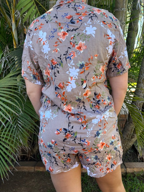 BROWN FLORAL SHORT PJ SET