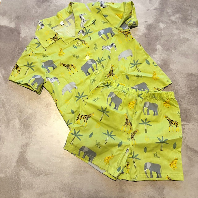 GREEN WILD ANIMAL PJ SET