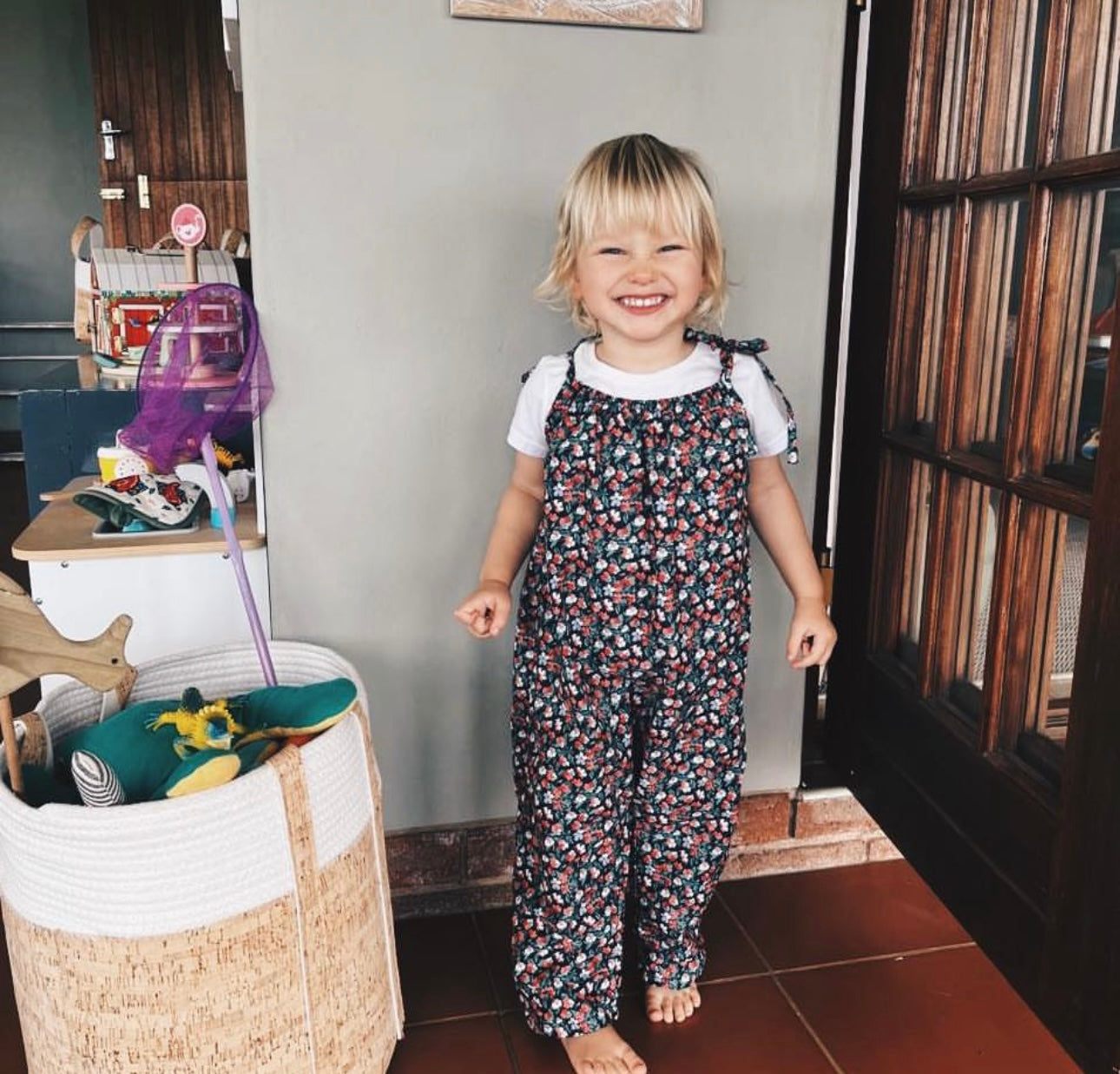 NAVY FLORAL HALLIE DUNGAREE