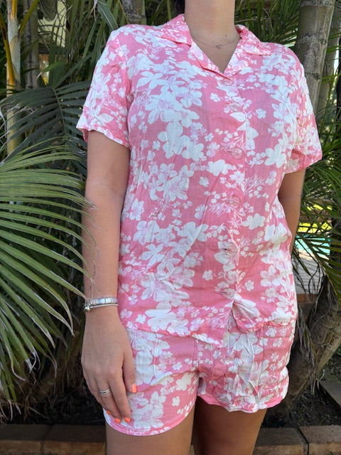 PINK FLORAL SHORT PJ SET