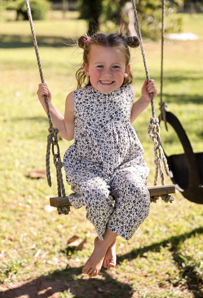 BLACK AND WHITE FLORAL GABI DUNGAREE