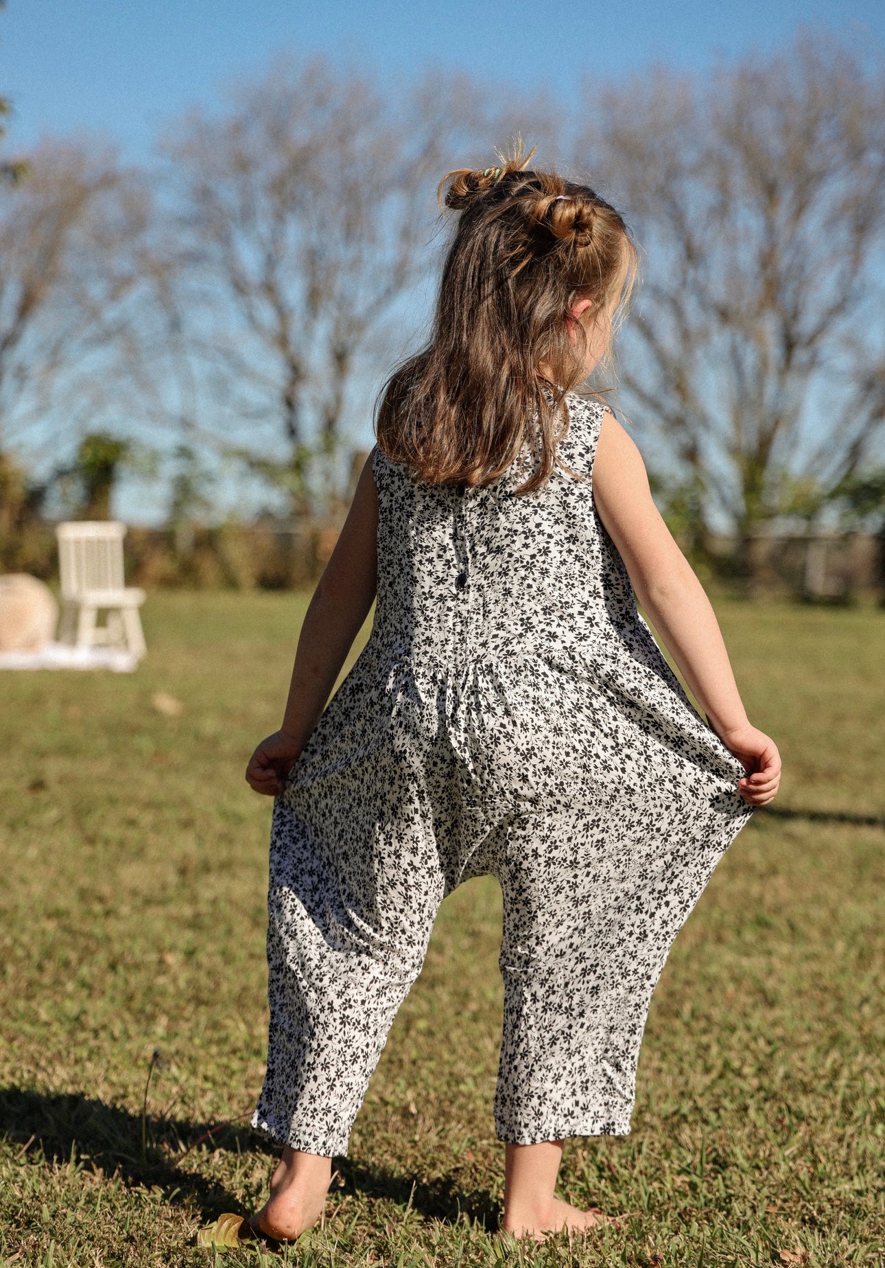BLACK AND WHITE FLORAL GABI DUNGAREE