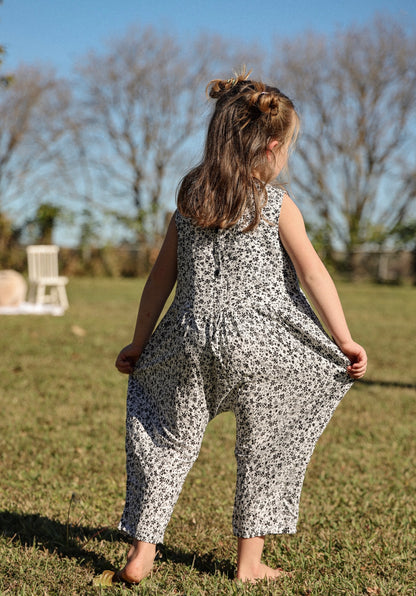 BLACK AND WHITE FLORAL GABI DUNGAREE