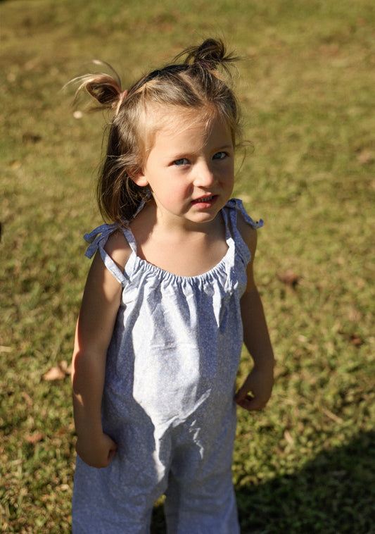 BLUE FLORAL HALLIE DUNGAREE